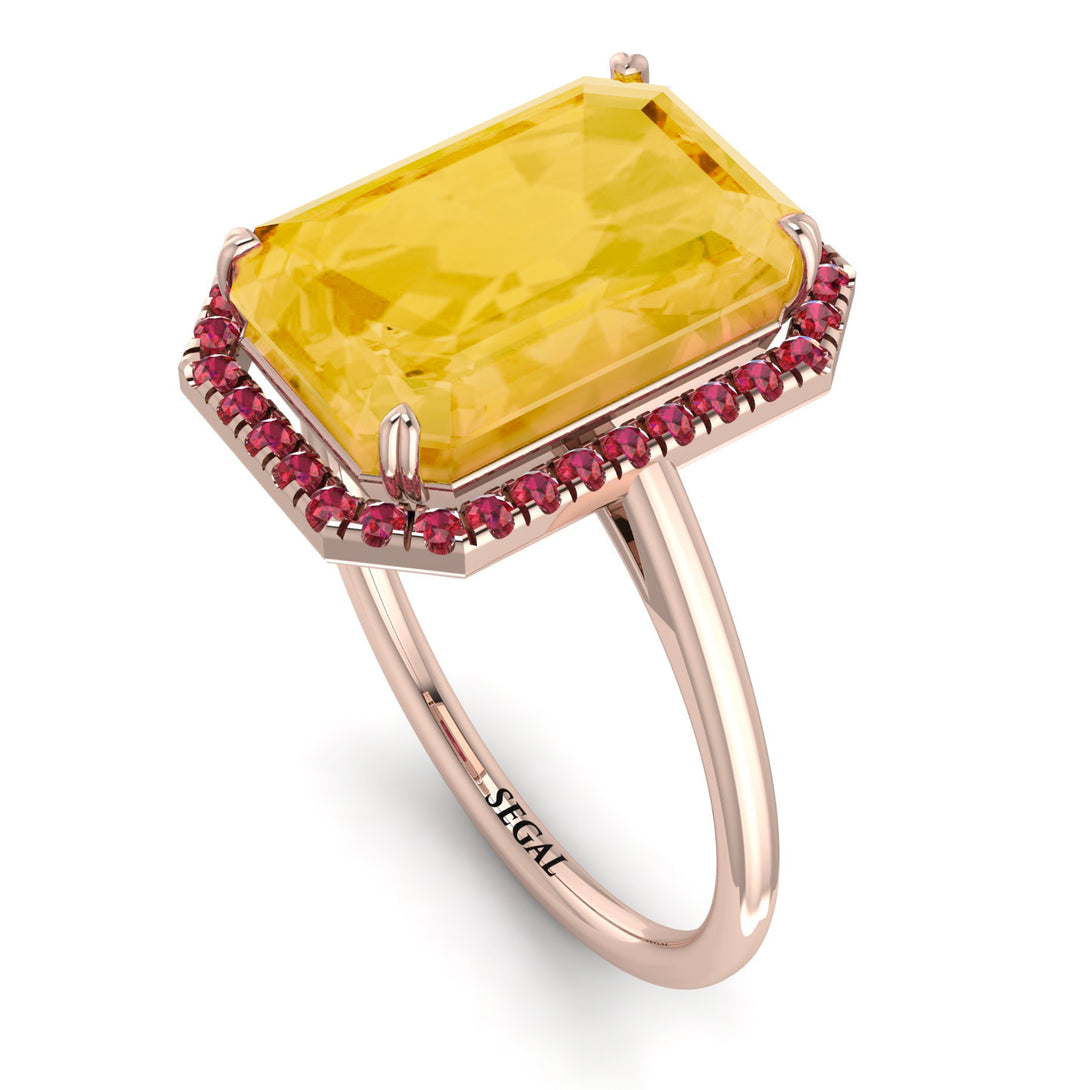Halo Emerald Cut Citrine Engagement Ring - Izabella No. 611