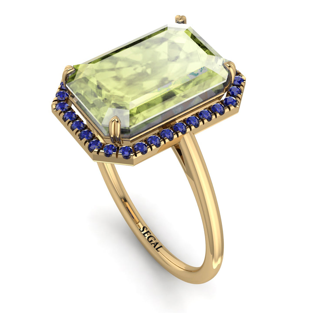 Halo Emerald Cut Peridot Engagement Ring - Izabella No. 713