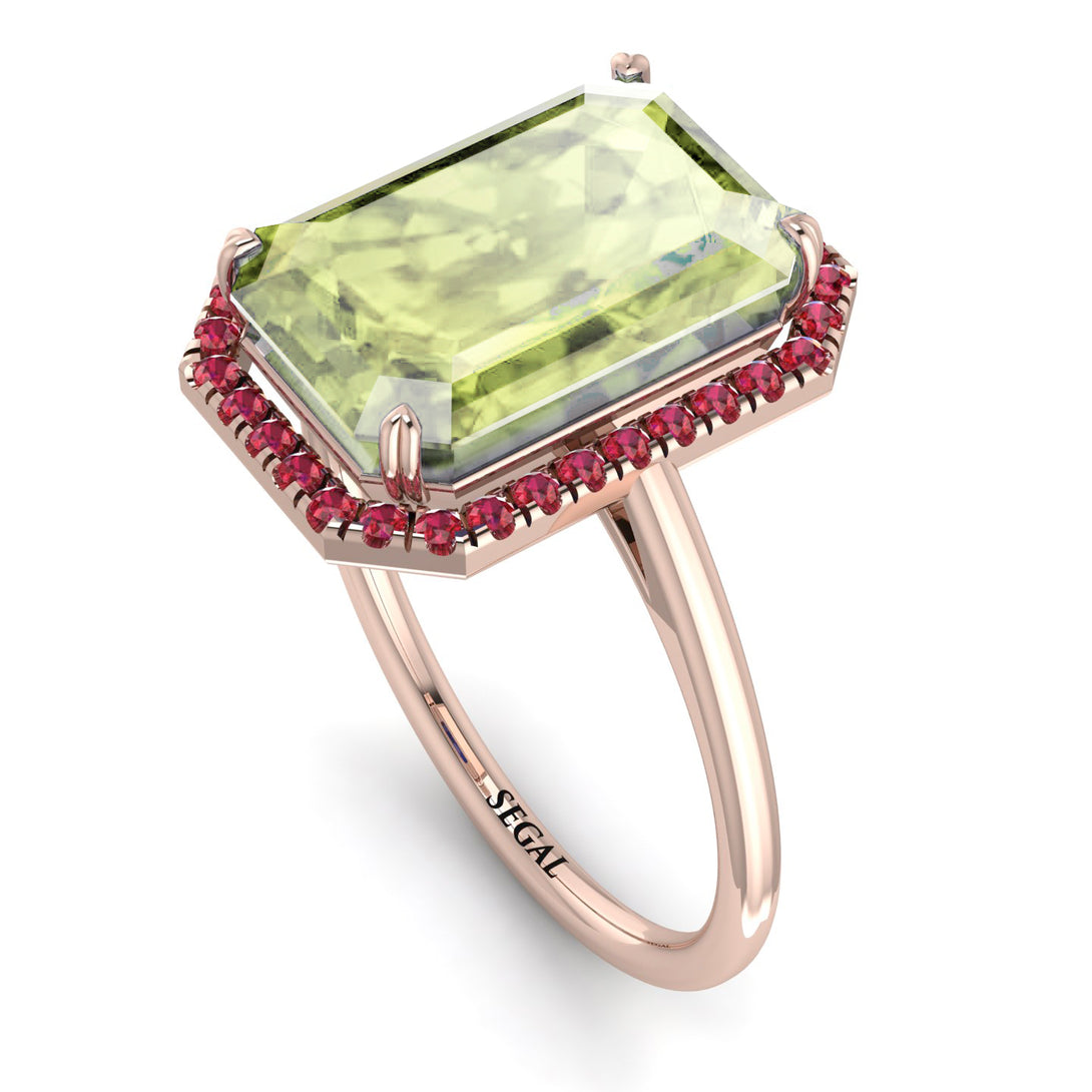 Halo Emerald Cut Peridot Engagement Ring - Izabella No. 711