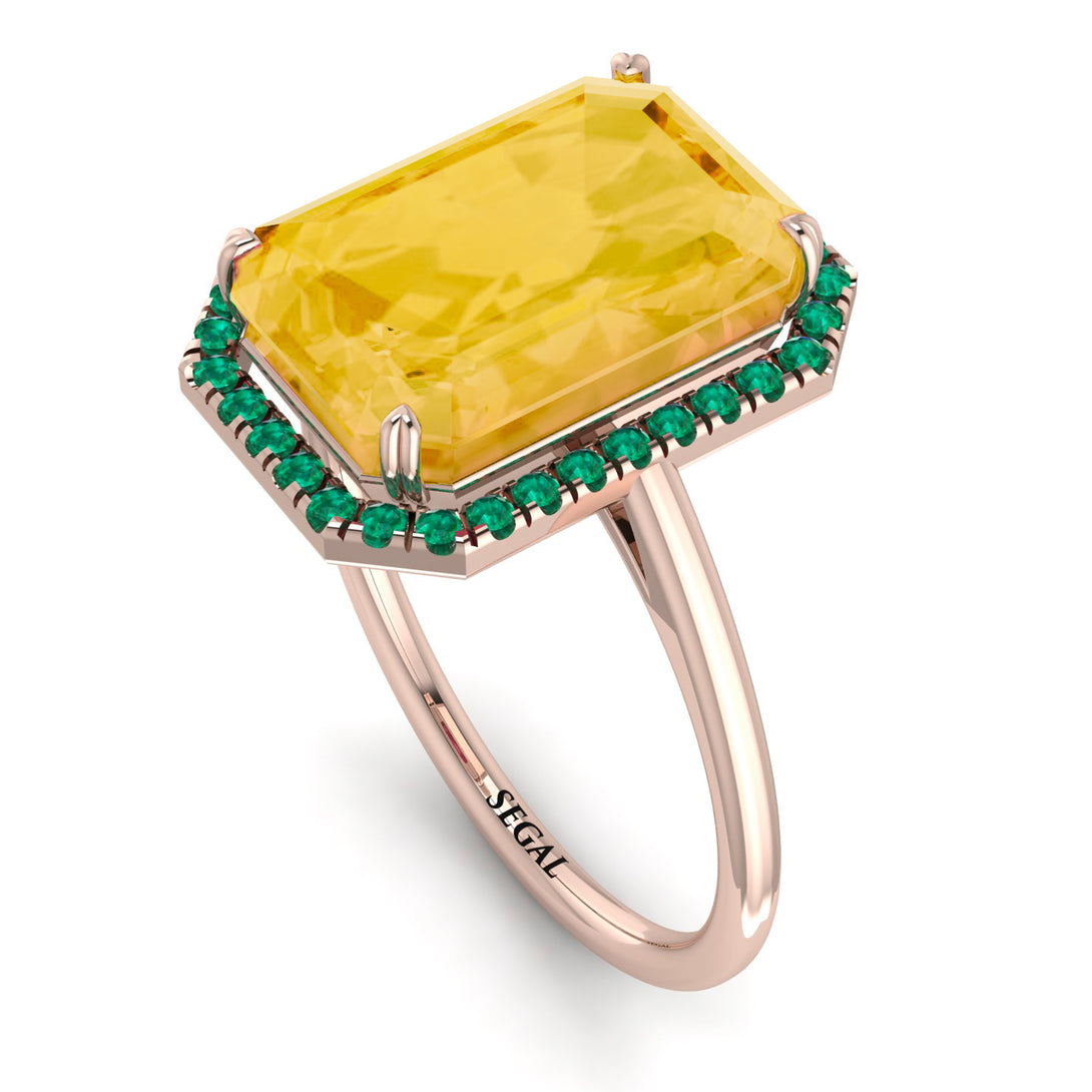 Halo Emerald Cut Citrine Engagement Ring - Izabella No. 605