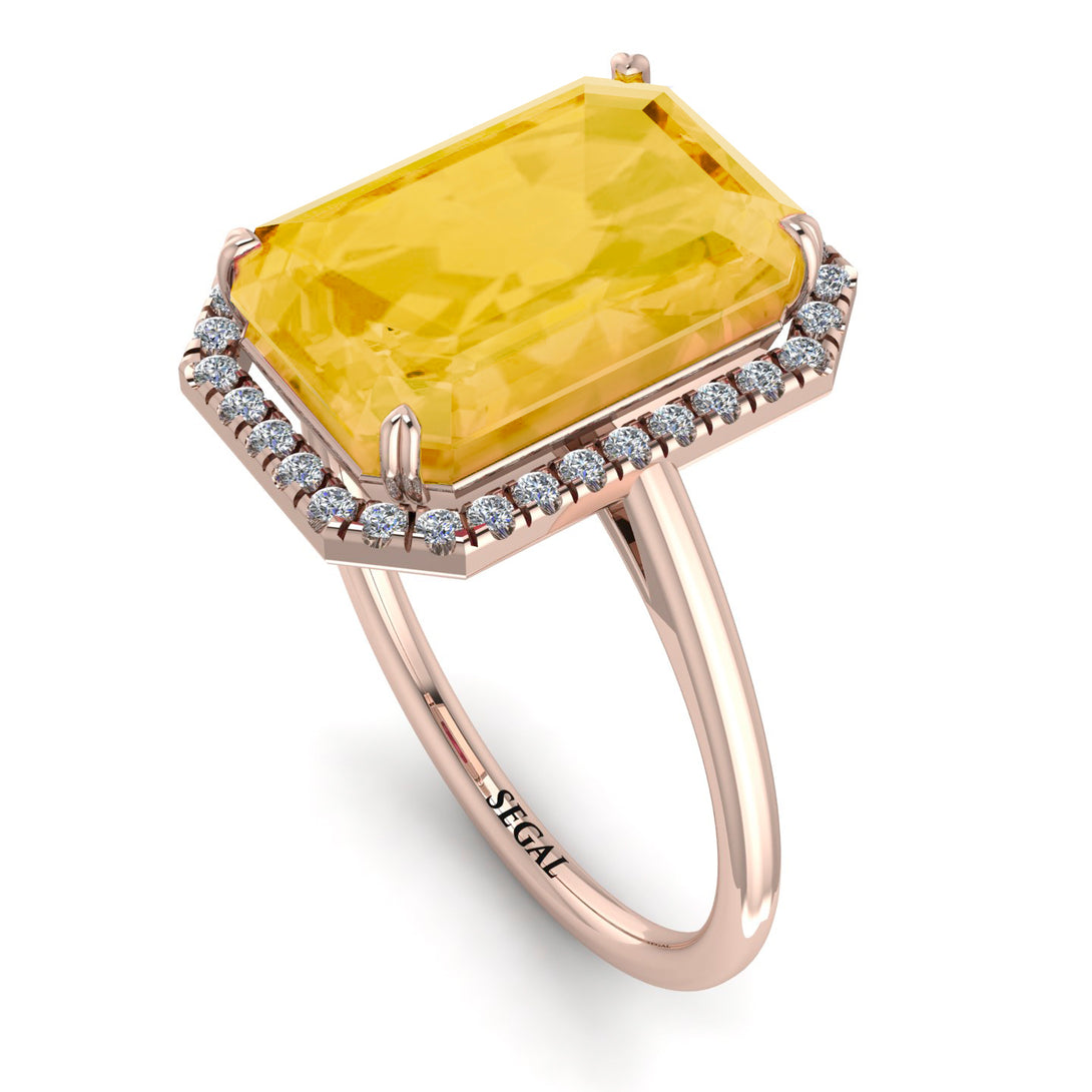 Halo Emerald Cut Citrine Engagement Ring - Izabella No. 602