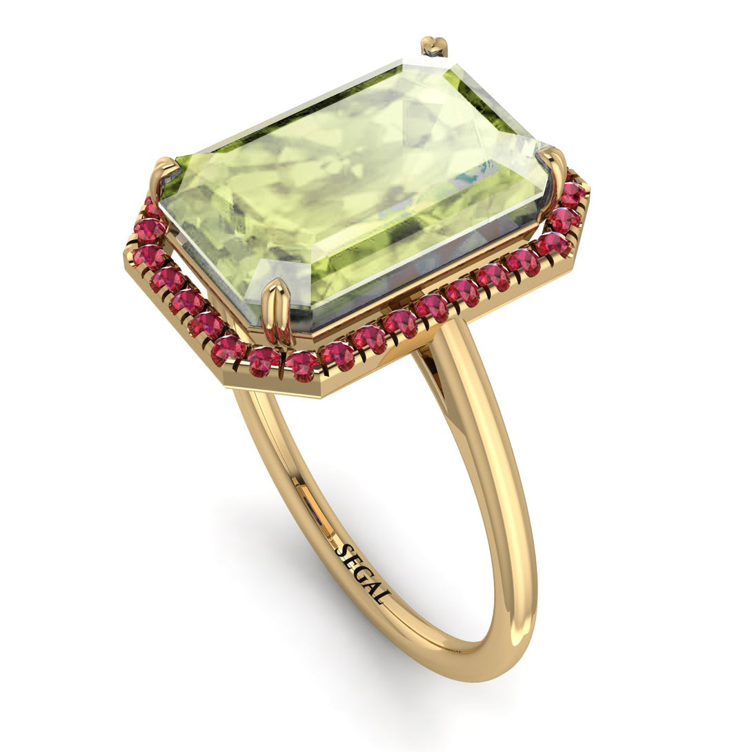 Halo Emerald Cut Peridot Engagement Ring - Izabella No. 710