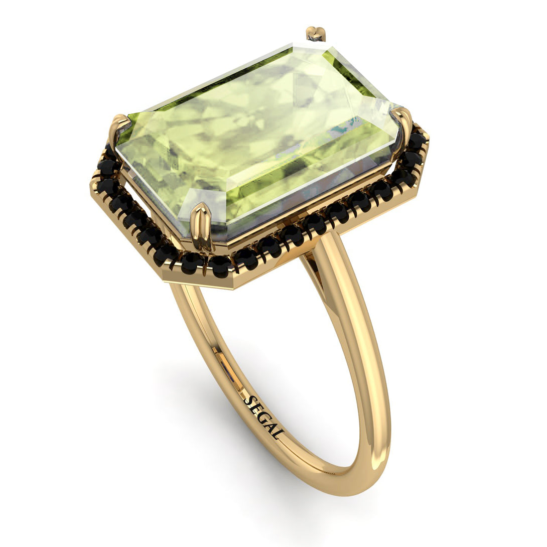 Halo Emerald Cut Peridot Engagement Ring - Izabella No. 707