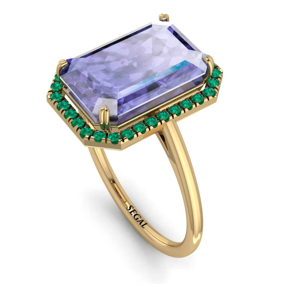 Halo Emerald Cut Tanzanite Engagement Ring - Izabella No. 204