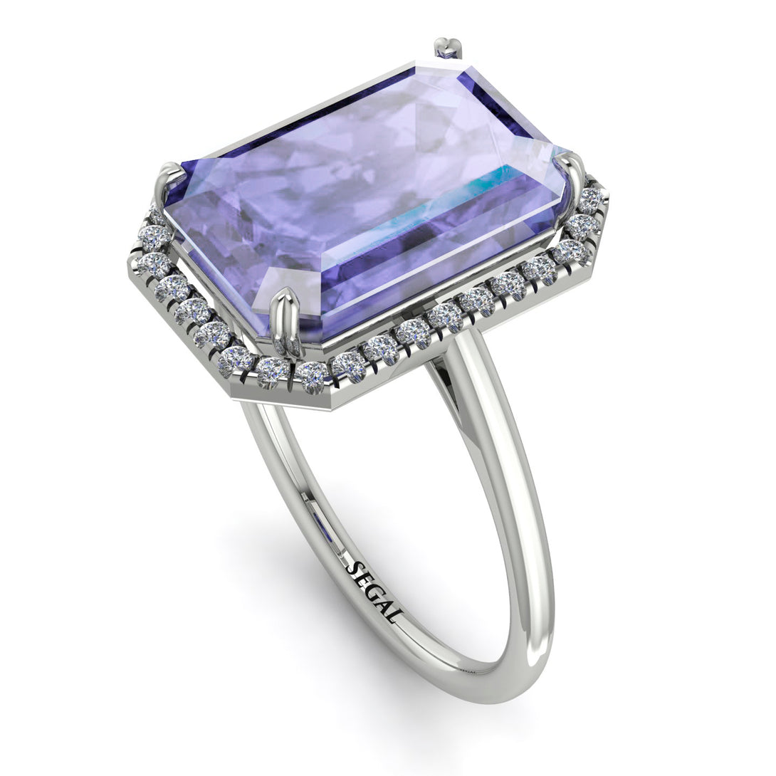 Halo Emerald Cut Tanzanite Engagement Ring - Izabella No. 203