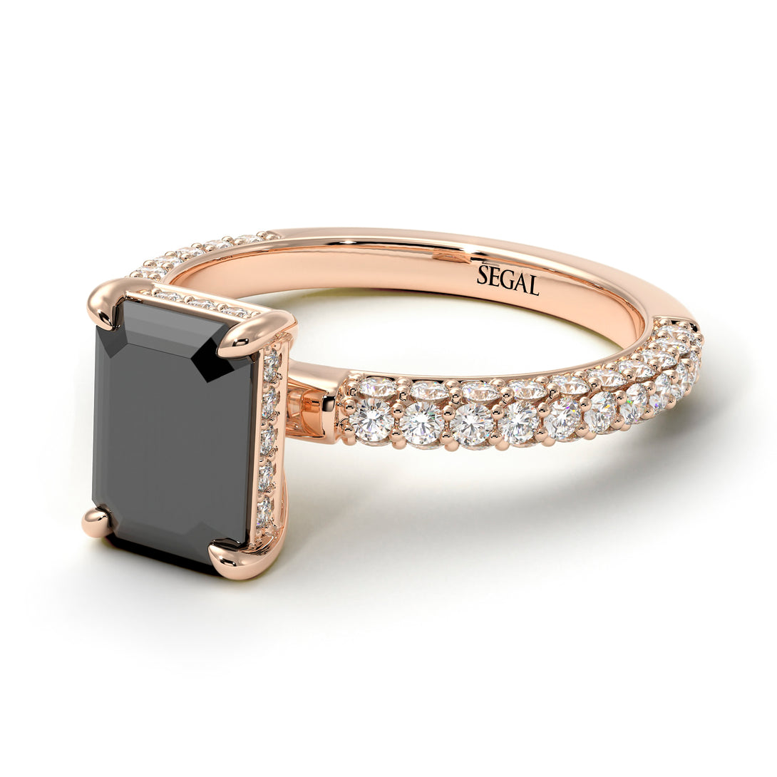 Hidden Halo Emerald Cut Black Diamond Engagement Ring - Ximena No. 8