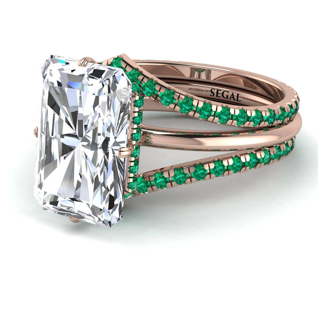 Hidden Halo Emerald Cut Diamond Double Band Bridal Set - Vanessa No. 17