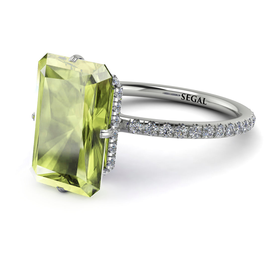 Hidden Halo Emerald Cut Peridot Engagement Ring - Vanessa No. 703