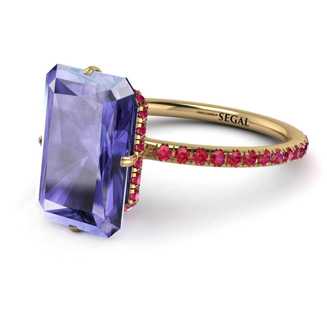 Hidden Halo Emerald Cut Tanzanite Engagement Ring - Vanessa No. 210