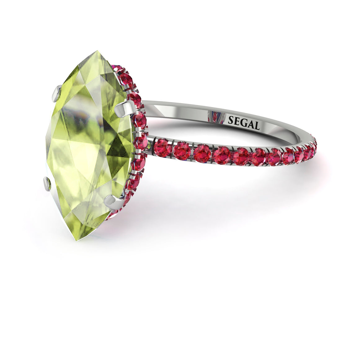 Hidden Halo Marquise Peridot Engagement Ring - Journey No. 712