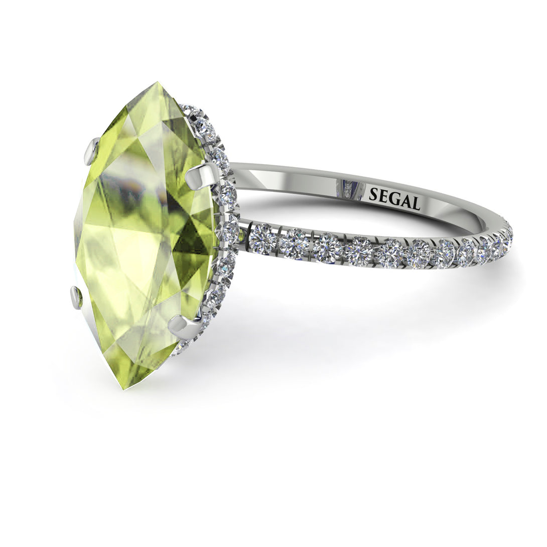 Hidden Halo Marquise Peridot Engagement Ring - Journey No. 703