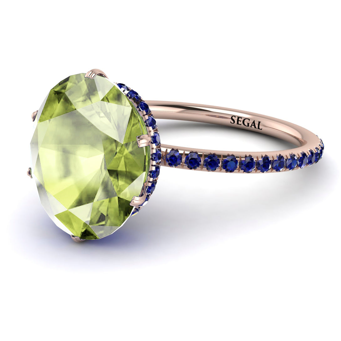 Hidden Halo Oval Peridot Engagement Ring - Gemma No. 714
