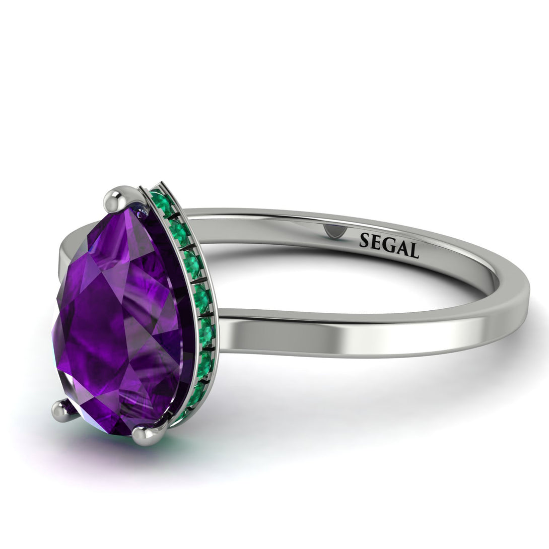 Hidden Halo Pear Amethyst Engagement Ring - Mary No. 306