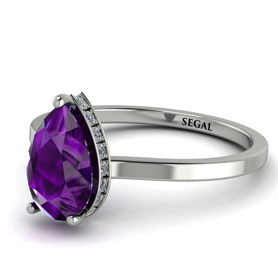 Hidden Halo Pear Amethyst Engagement Ring - Mary No. 303