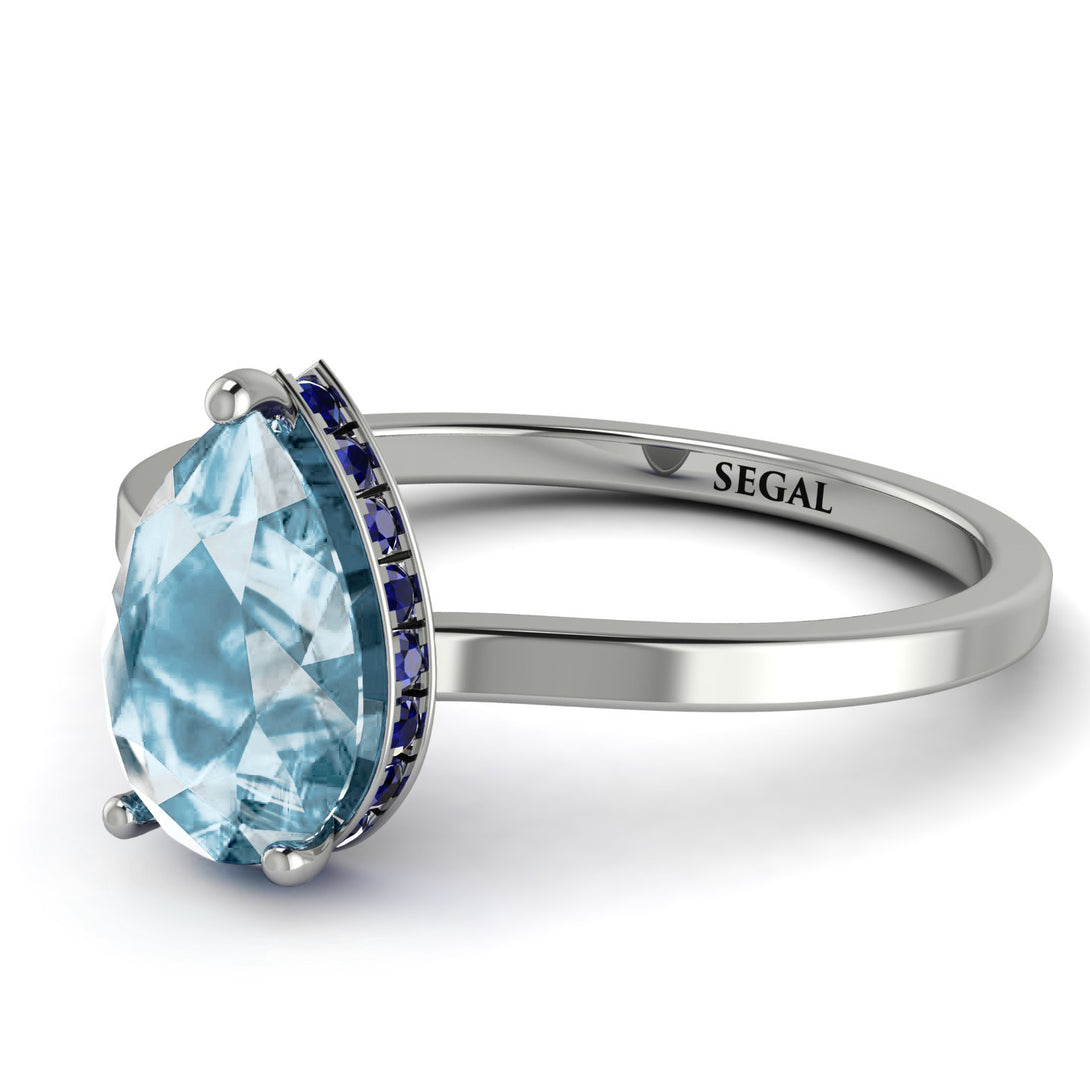 Hidden Halo Pear Aquamarine Engagement Ring - Mary No. 415