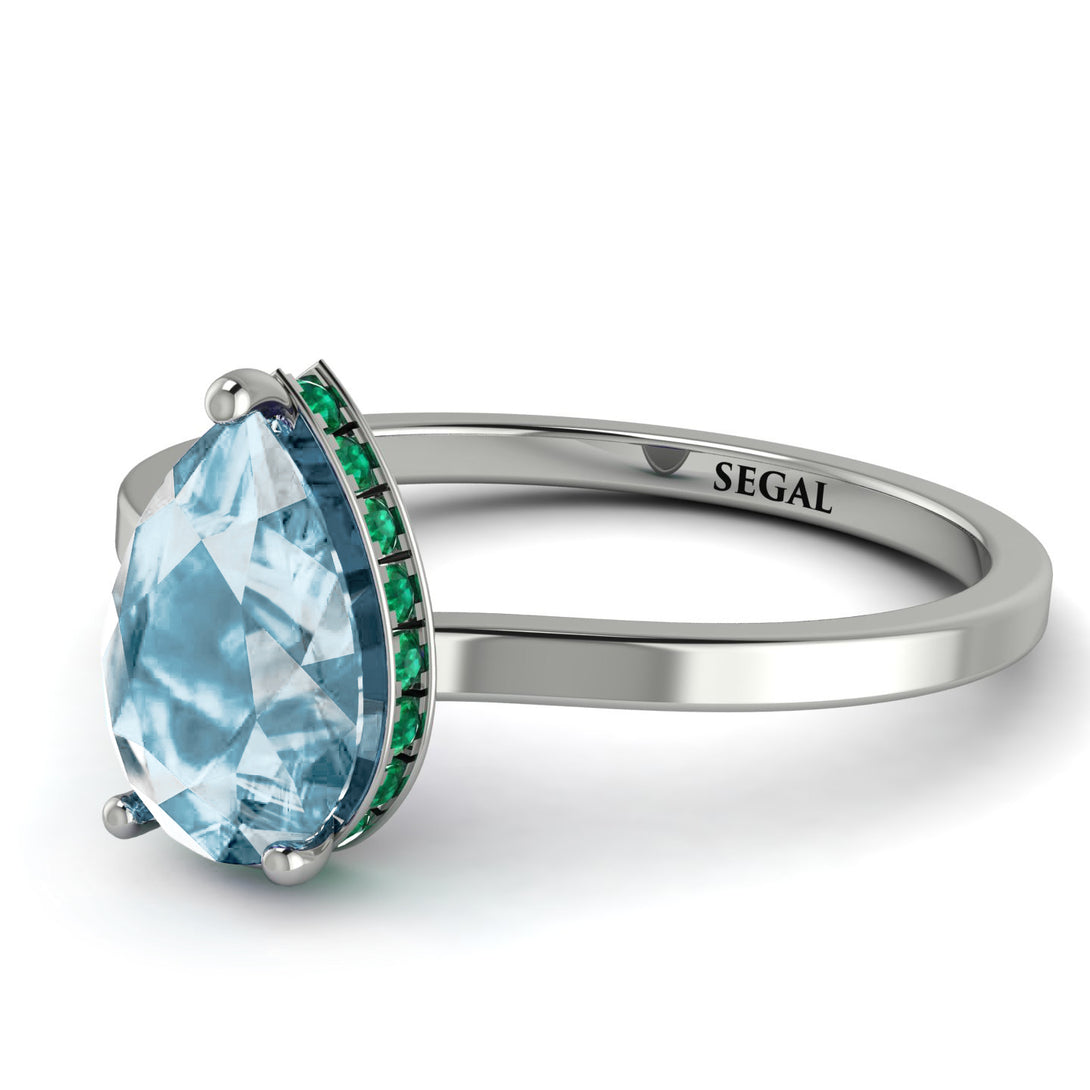 Hidden Halo Pear Aquamarine Engagement Ring - Mary No. 406