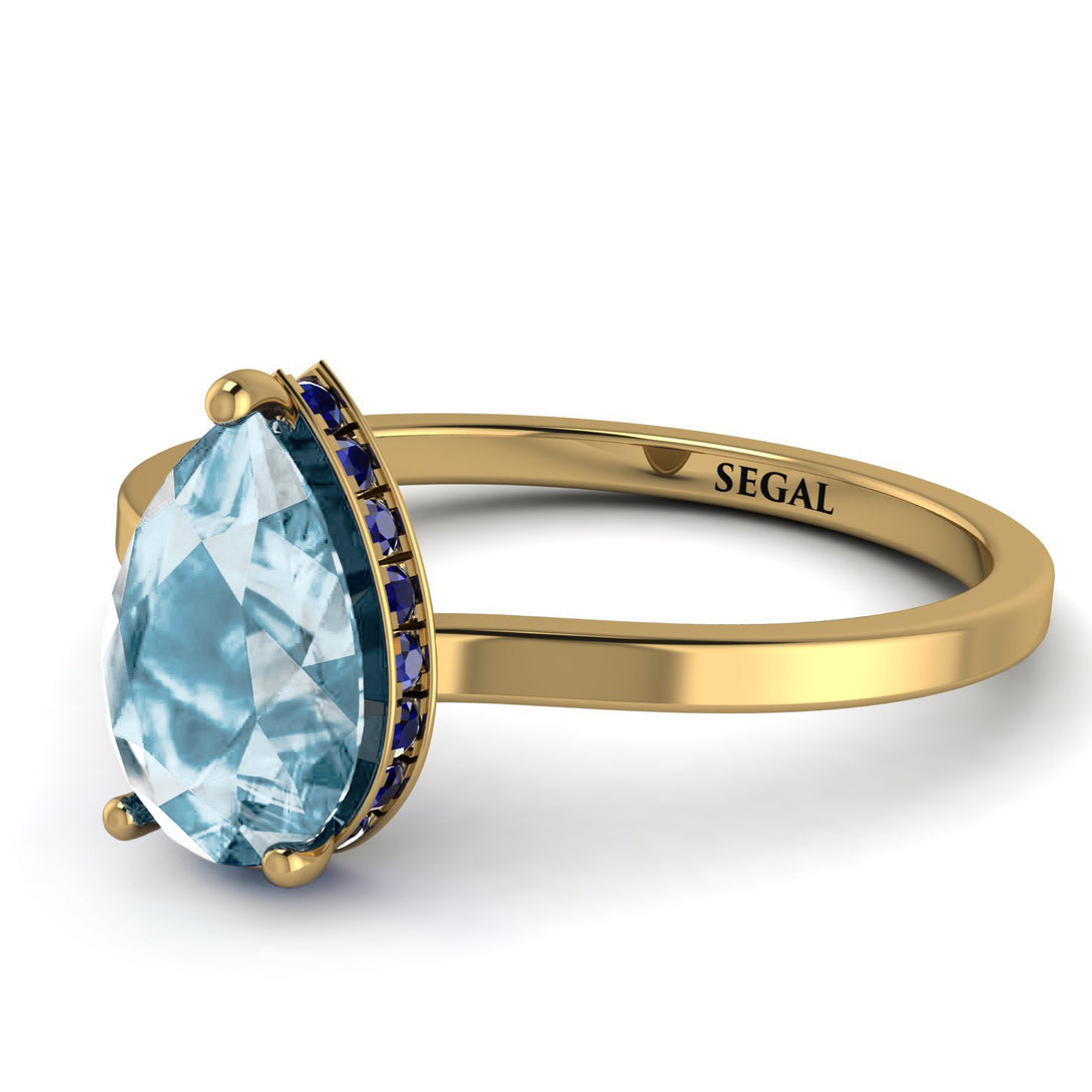 Hidden Halo Pear Aquamarine Engagement Ring - Mary No. 413