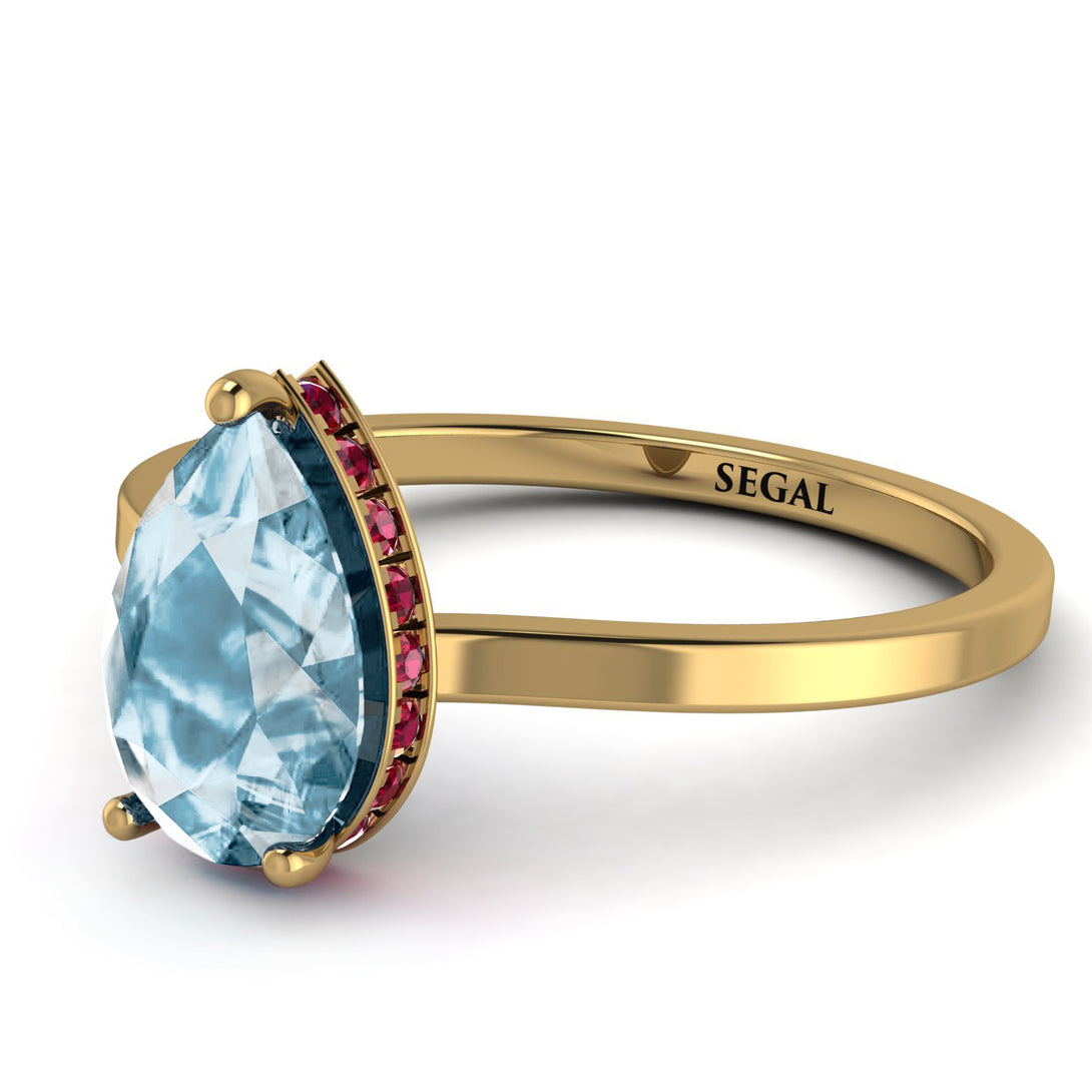 Hidden Halo Pear Aquamarine Engagement Ring - Mary No. 410