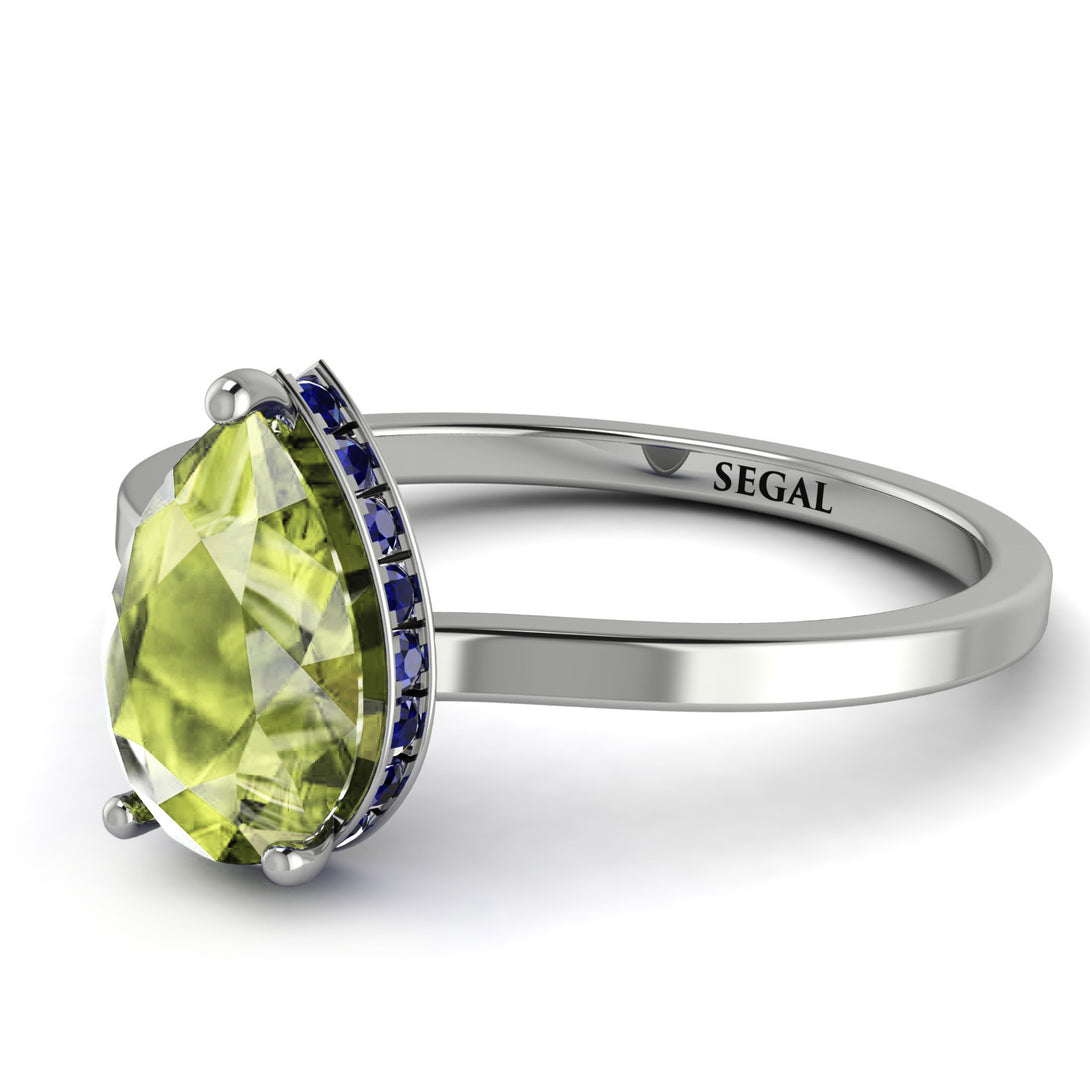 Hidden Halo Pear Peridot Engagement Ring - Mary No. 715