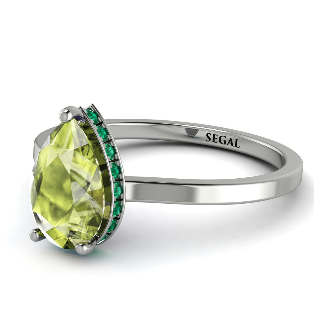 Hidden Halo Pear Peridot Engagement Ring - Mary No. 706