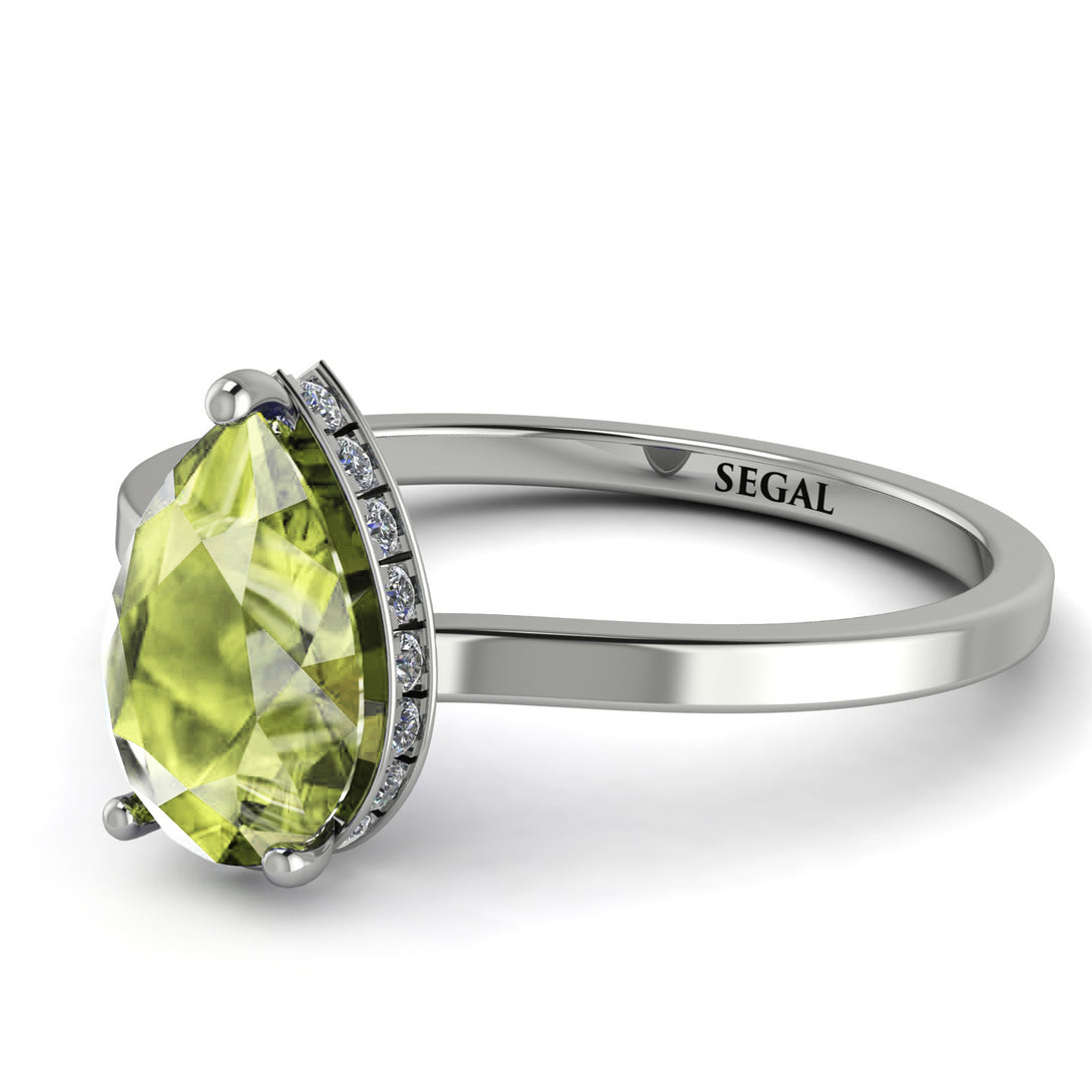 Hidden Halo Pear Peridot Engagement Ring - Mary No. 703