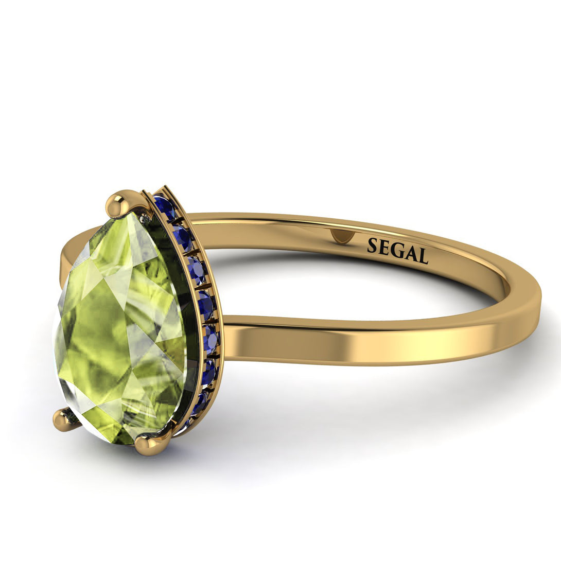 Hidden Halo Pear Peridot Engagement Ring - Mary No. 713