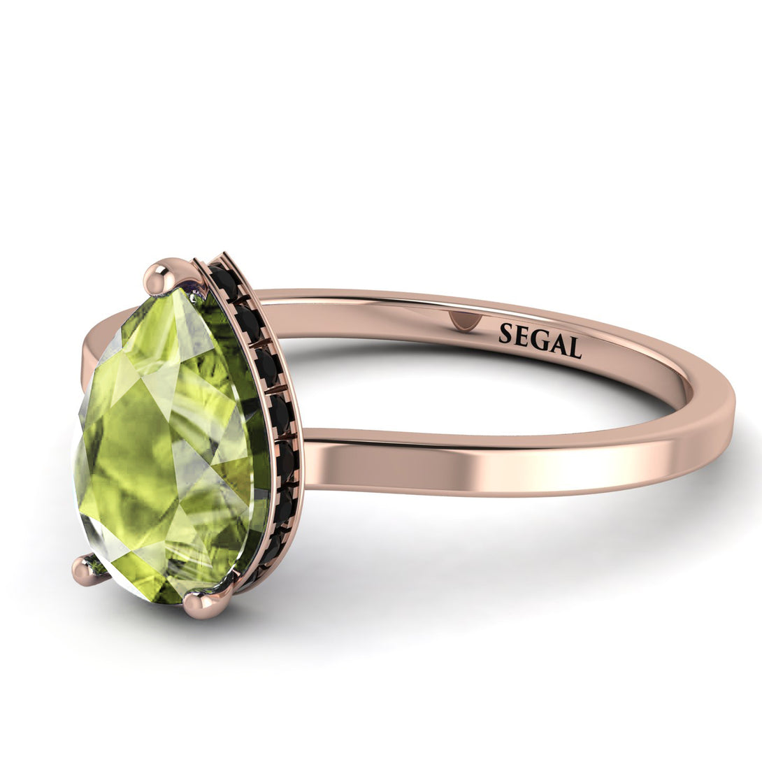 Hidden Halo Pear Peridot Engagement Ring - Mary No. 708