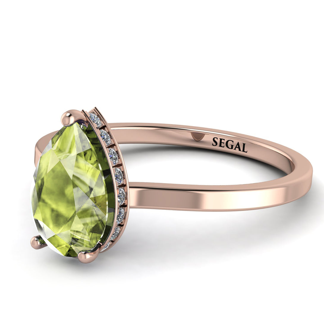 Hidden Halo Pear Peridot Engagement Ring - Mary No. 702