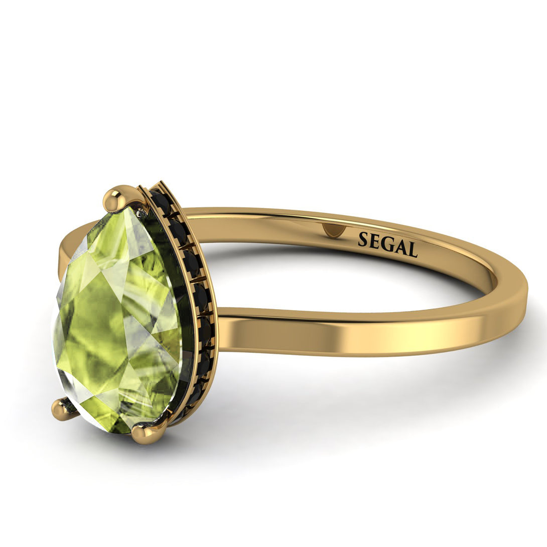 Hidden Halo Pear Peridot Engagement Ring - Mary No. 707