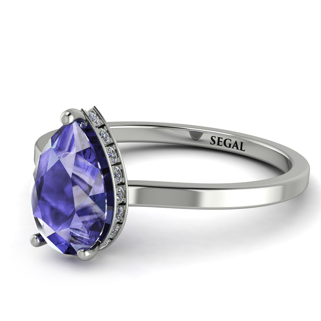 Hidden Halo Pear Tanzanite Engagement Ring - Mary No. 203