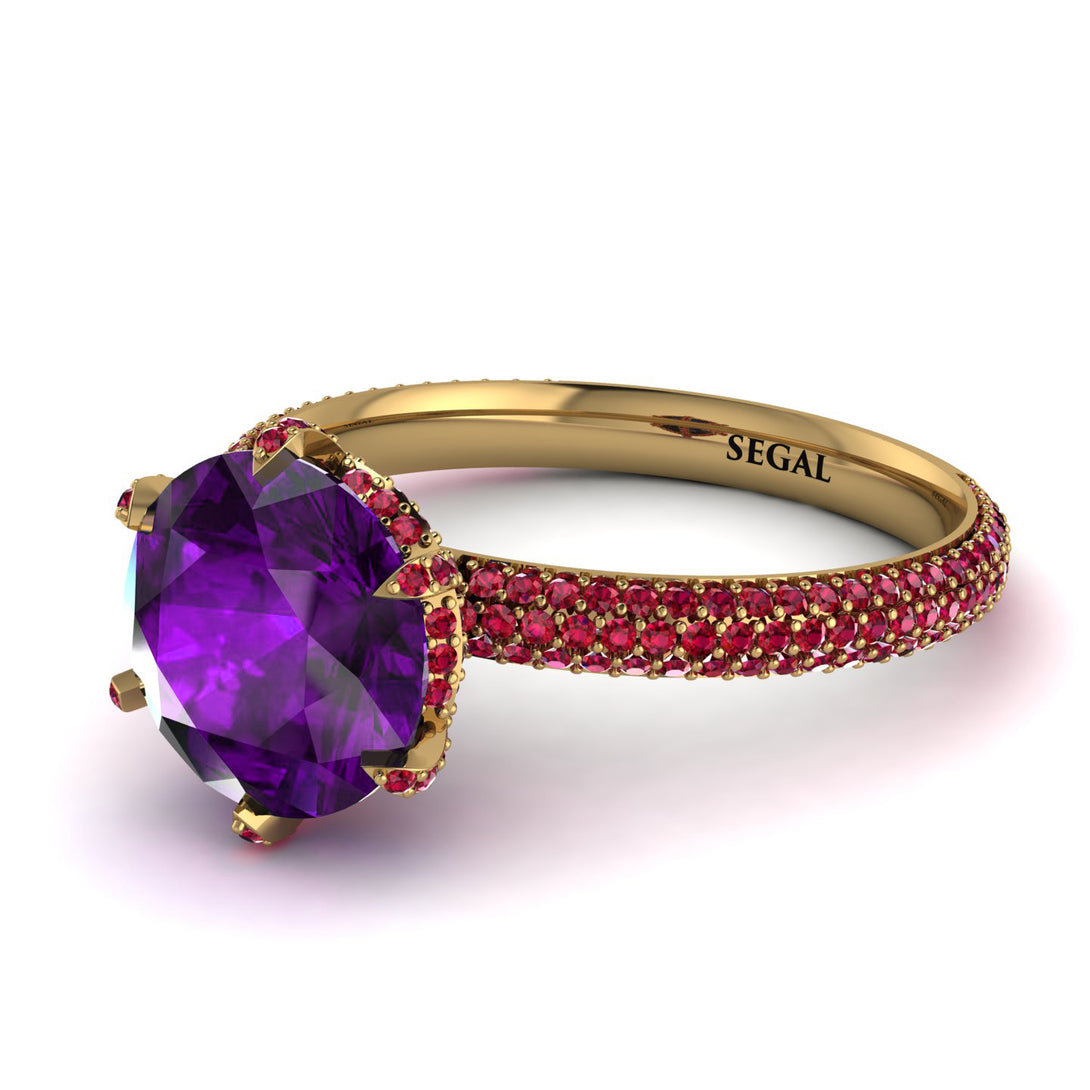 Hidden Halo Round Amethyst Engagement Ring - Ashley No. 310