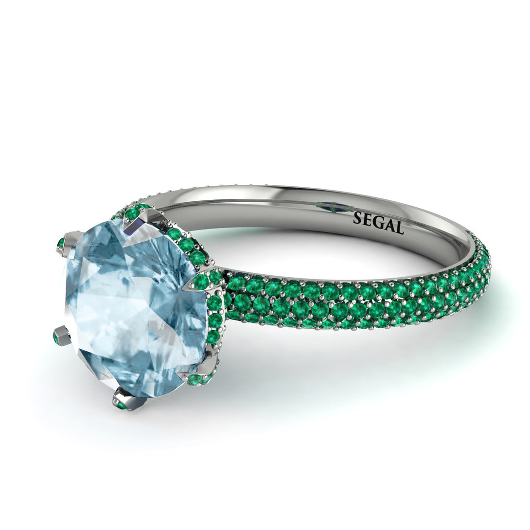 Hidden Halo Round Aquamarine Engagement Ring - Ashley No. 406