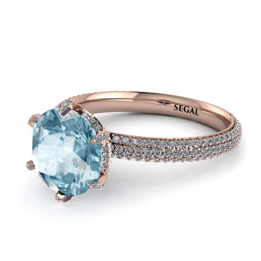 Hidden Halo Round Aquamarine Engagement Ring - Ashley No. 402