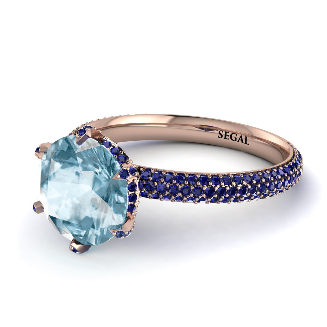 Hidden Halo Round Aquamarine Engagement Ring - Ashley No. 414