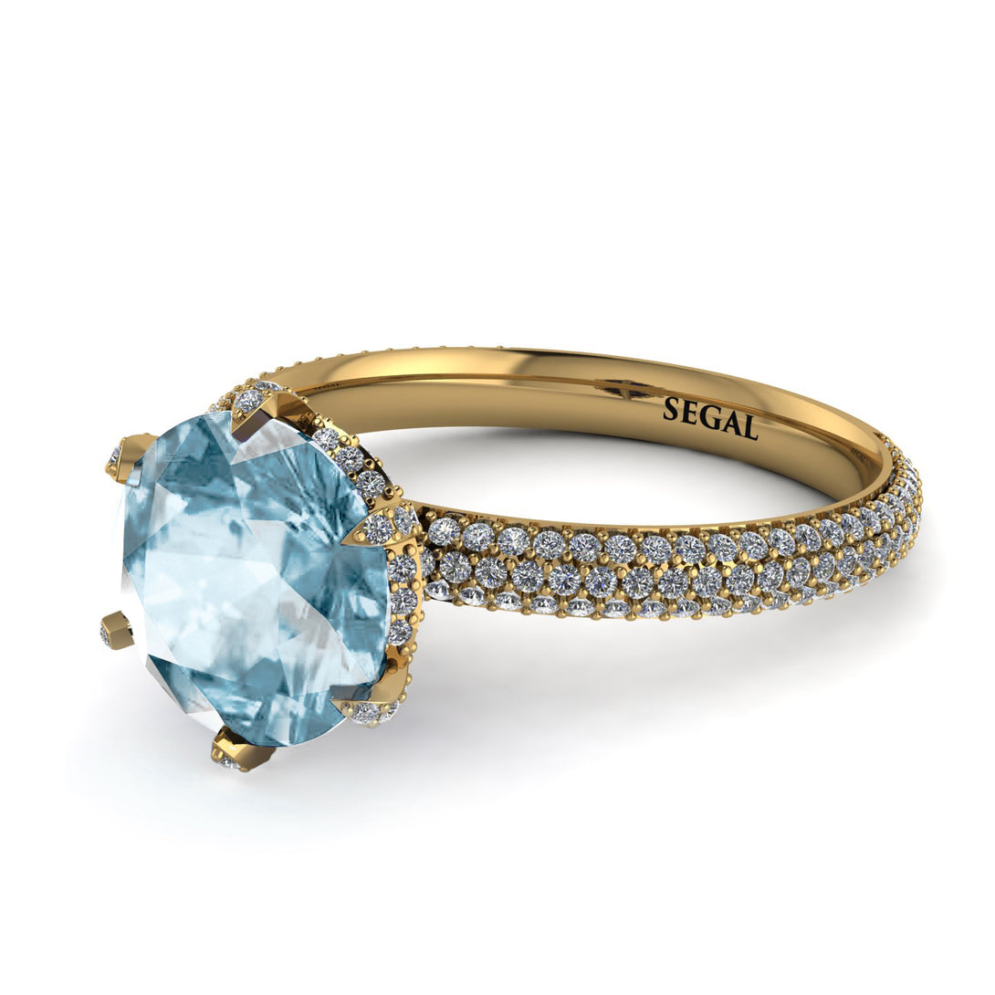 Hidden Halo Round Aquamarine Engagement Ring - Ashley No. 401