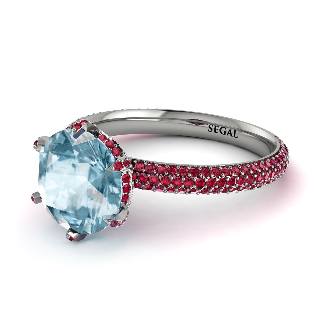 Hidden Halo Round Aquamarine Engagement Ring - Ashley No. 412