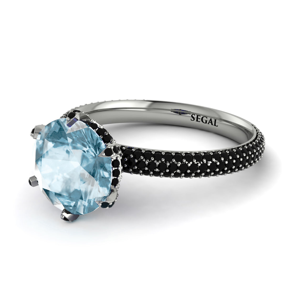 Hidden Halo Round Aquamarine Engagement Ring - Ashley No. 409