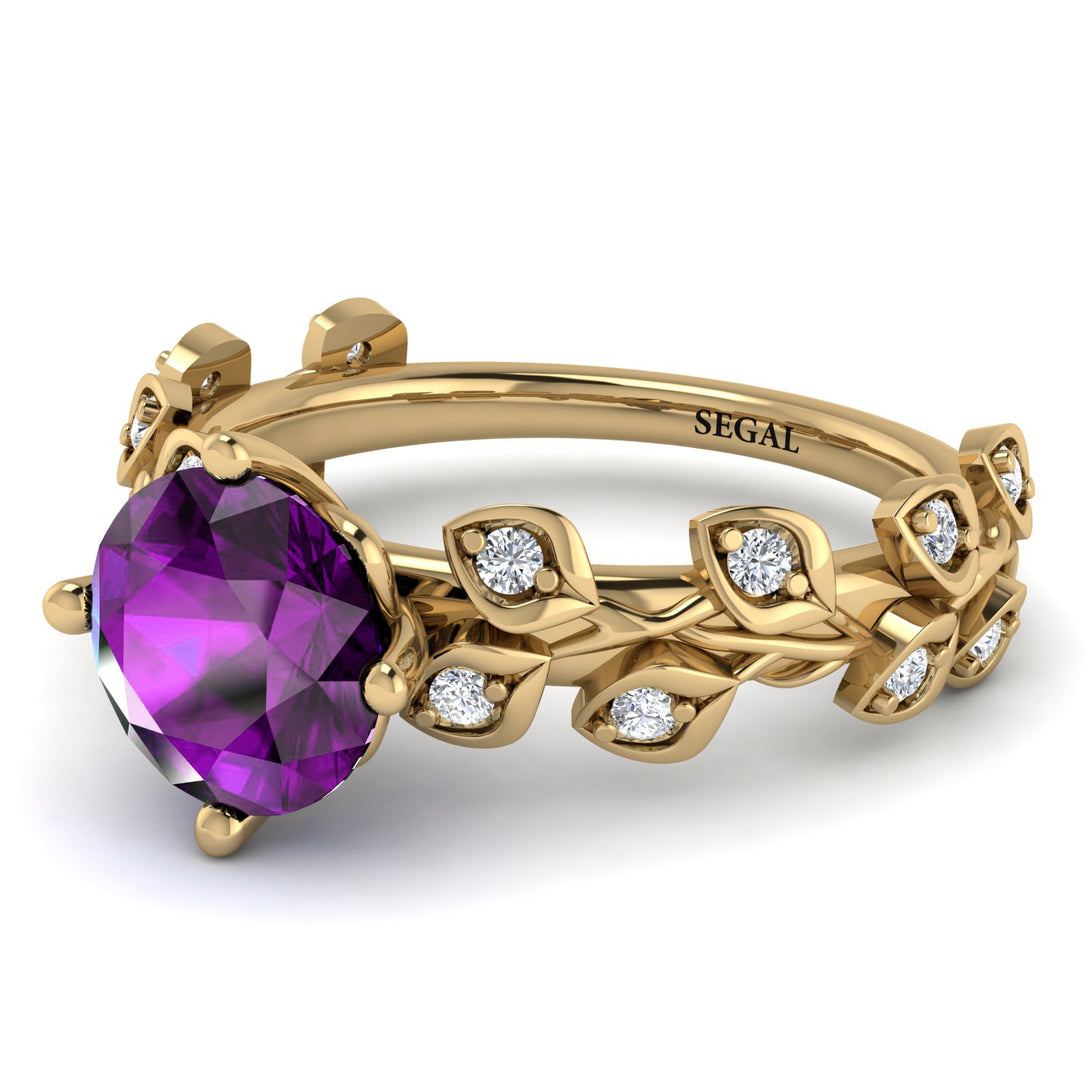 Leaves All Around Yellow Gold Amethyst Ring - Sydney 2ct No. 301