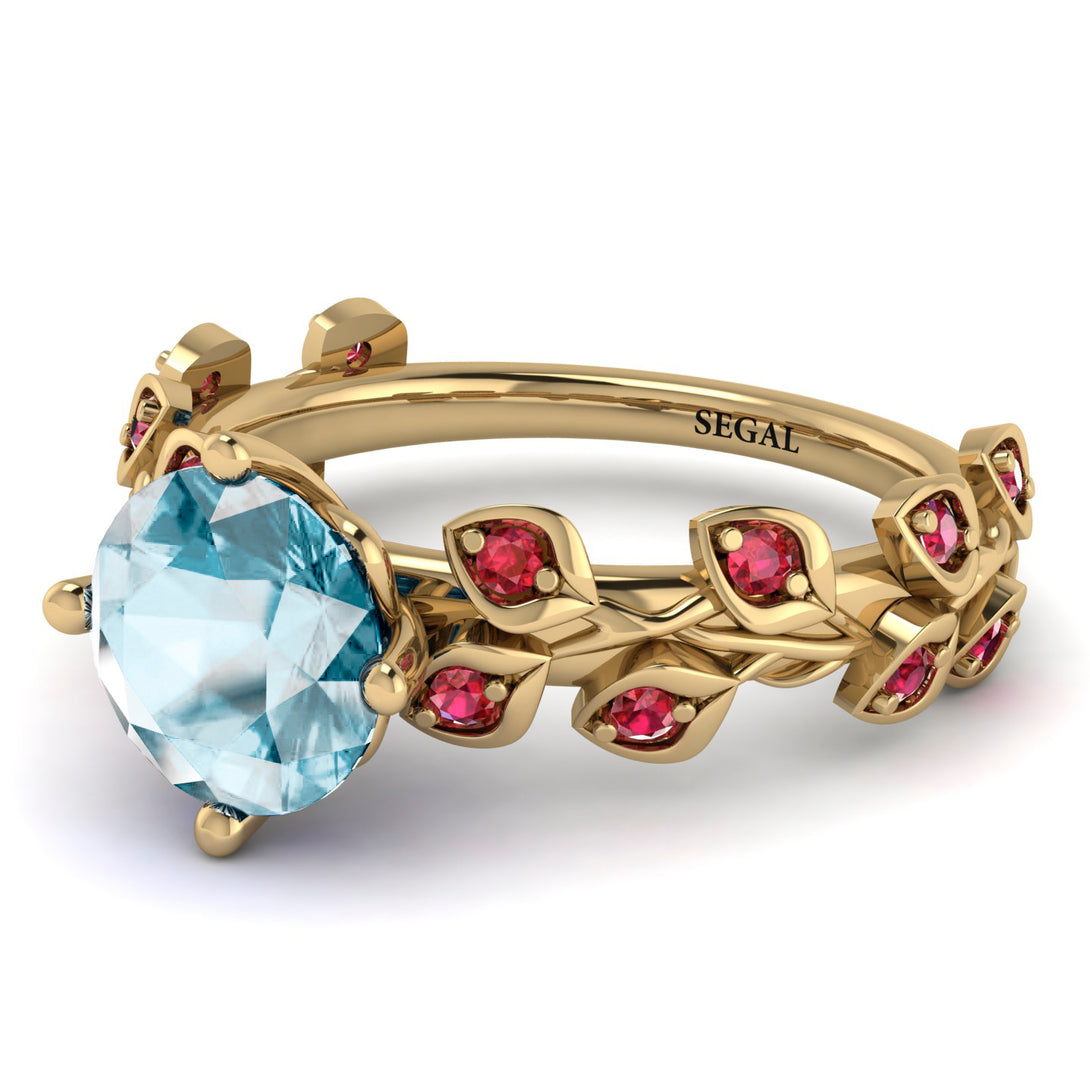 Leaves All Around Yellow Gold Aquamarine Ring - Sydney 2ct No. 410