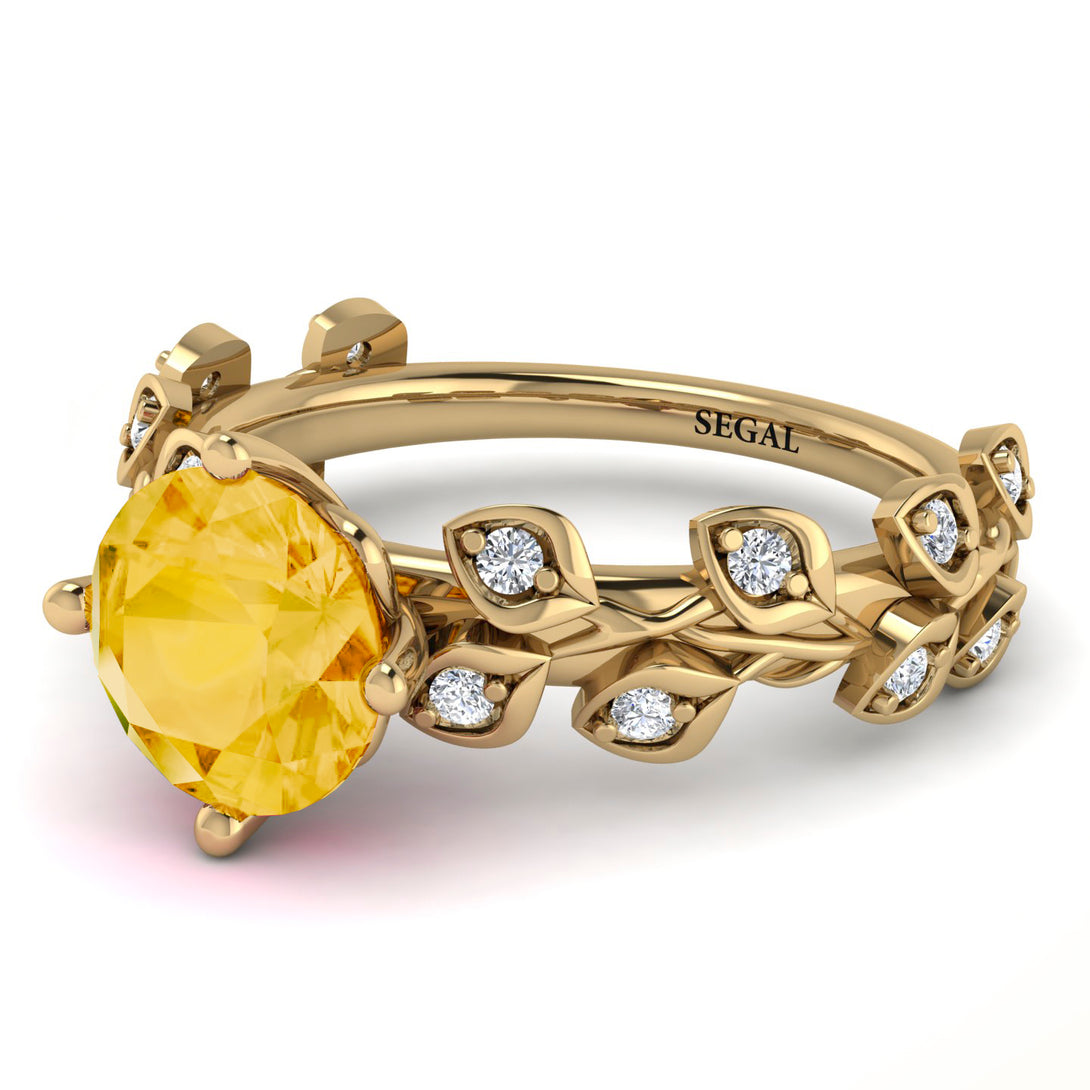 Leaves All Around Yellow Gold Citrine Ring - Sydney 2ct No. 601
