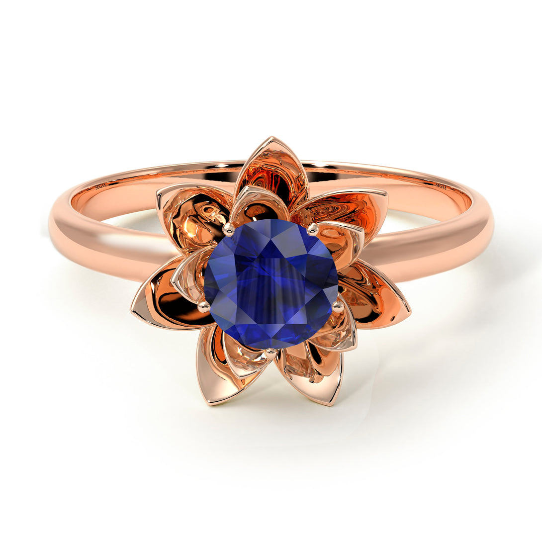 Lotus Flower Solitaire Sapphire Ring - Lotus no. 14