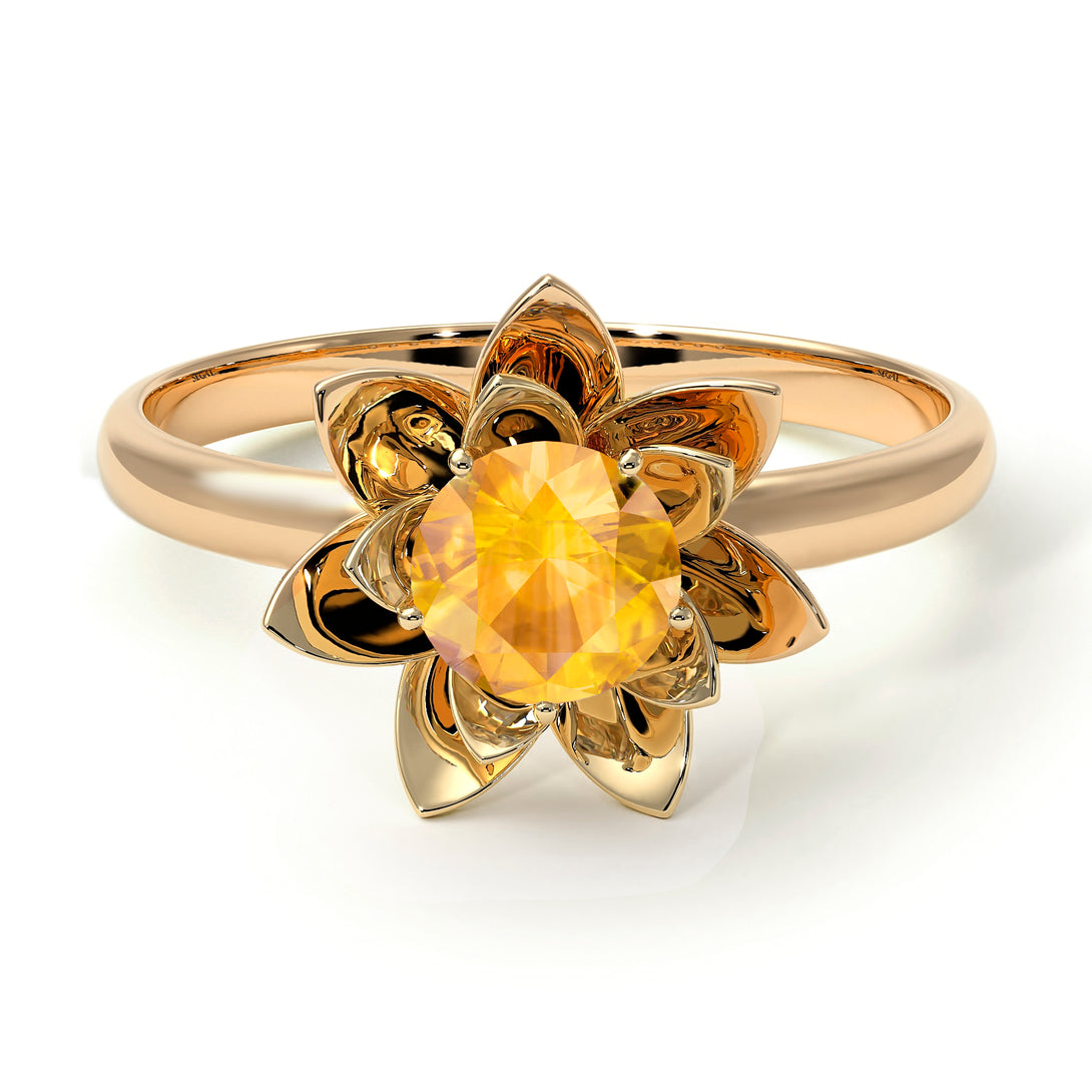 Lotus Flower Solitaire Yellow Diamond Ring - Lotus no. 1001
