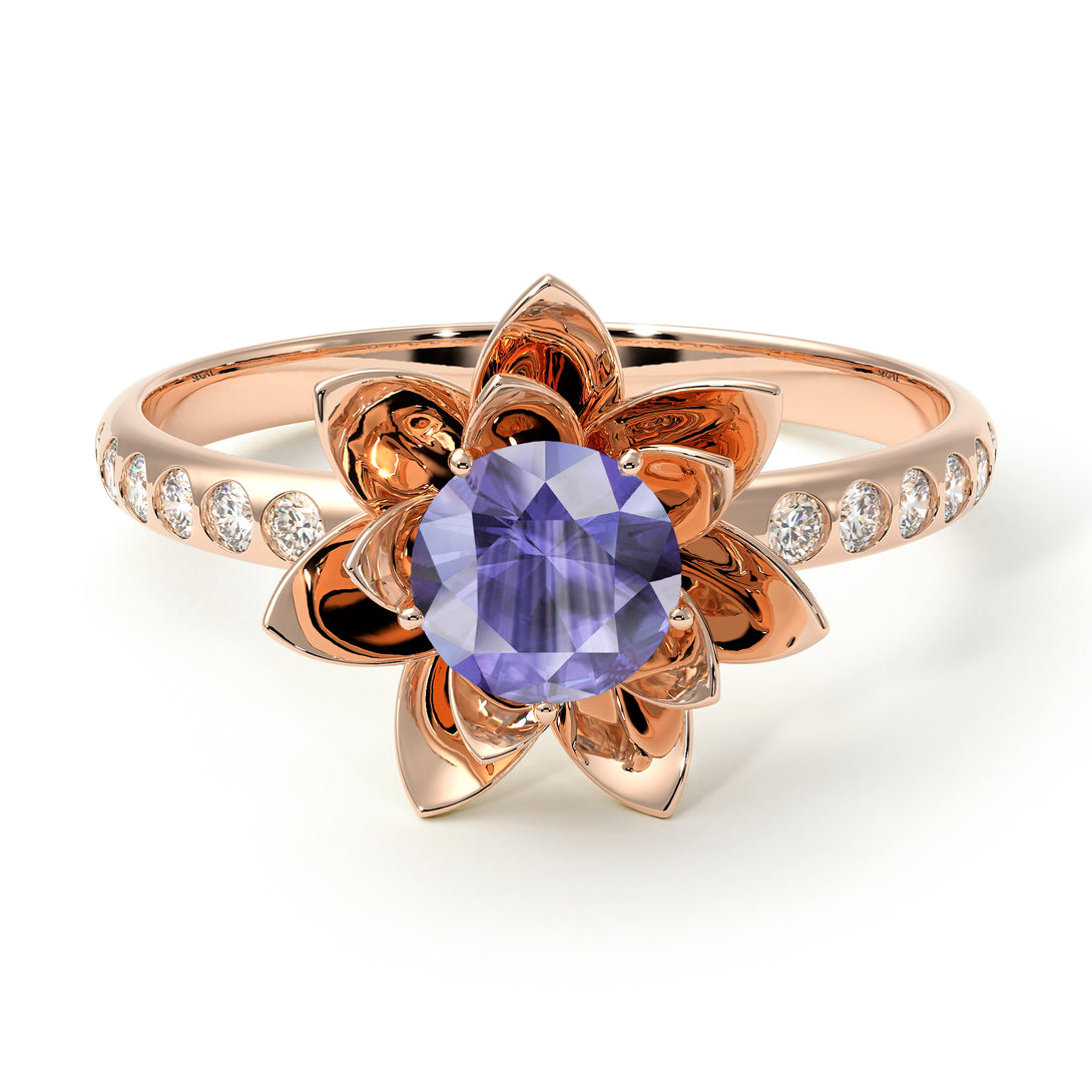 Lotus Flower Tanzanite ring - Lotus no. 202