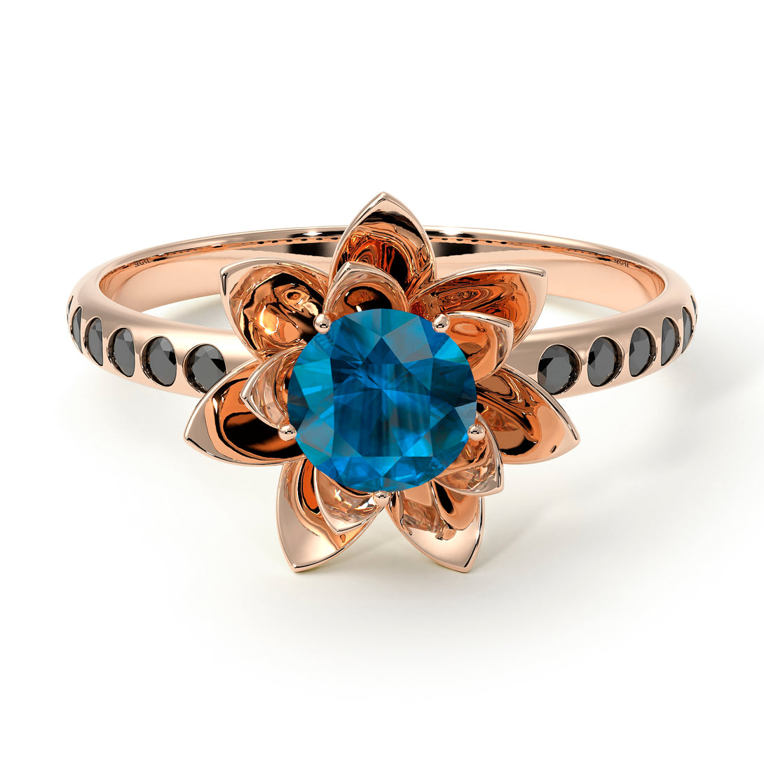 Lotus Flower Blue Topaz ring - Lotus no. 505