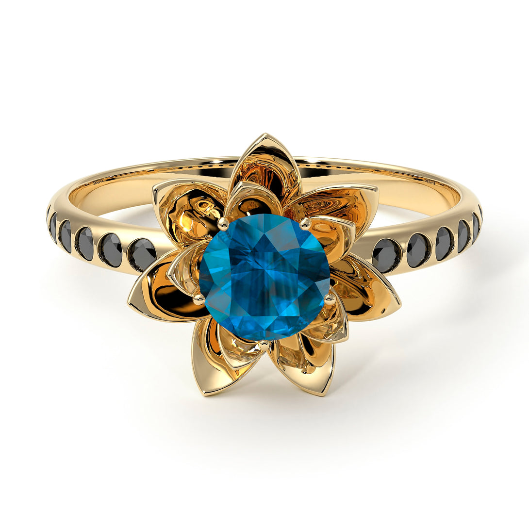 Lotus Flower Blue Topaz ring - Lotus no. 504