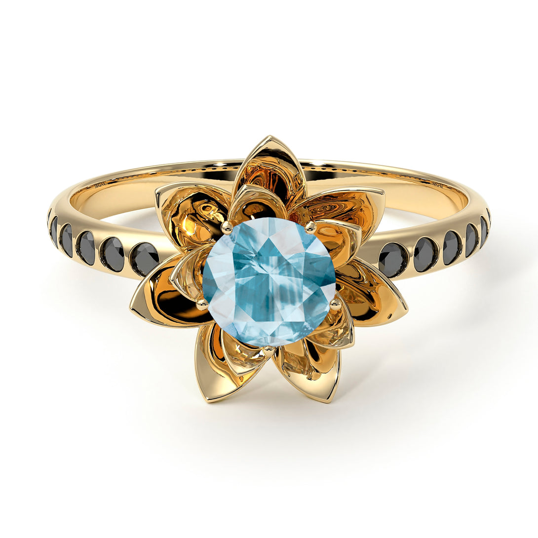 Lotus Flower Aquamarine ring - Lotus no. 404