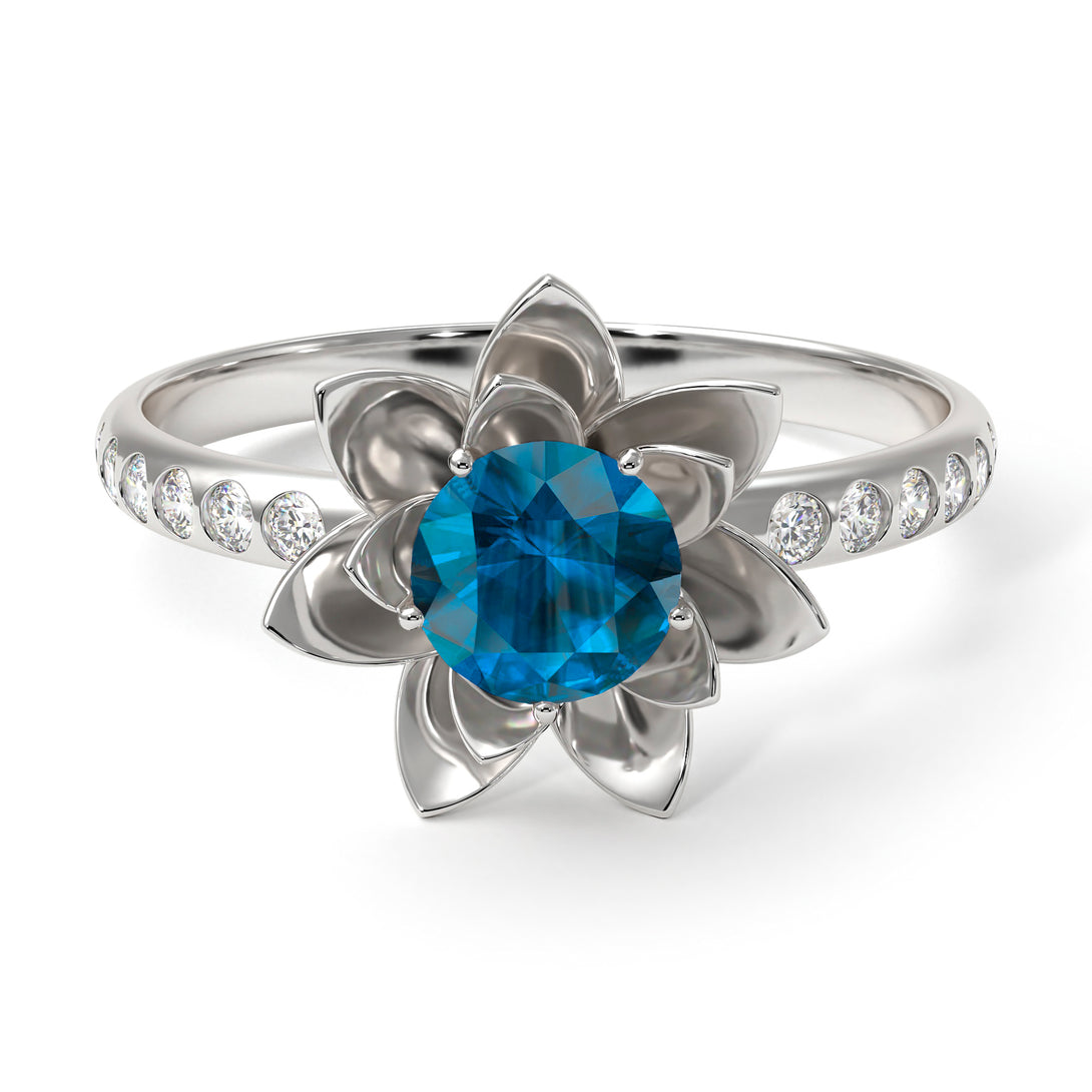 Lotus Flower Blue Topaz ring - Lotus no. 503
