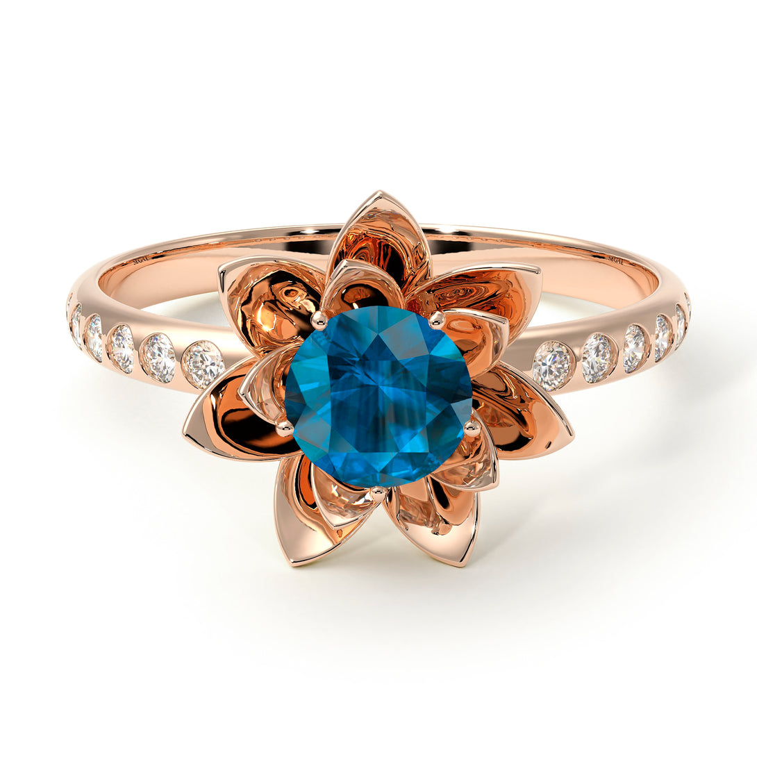 Lotus Flower Blue Topaz ring - Lotus no. 502