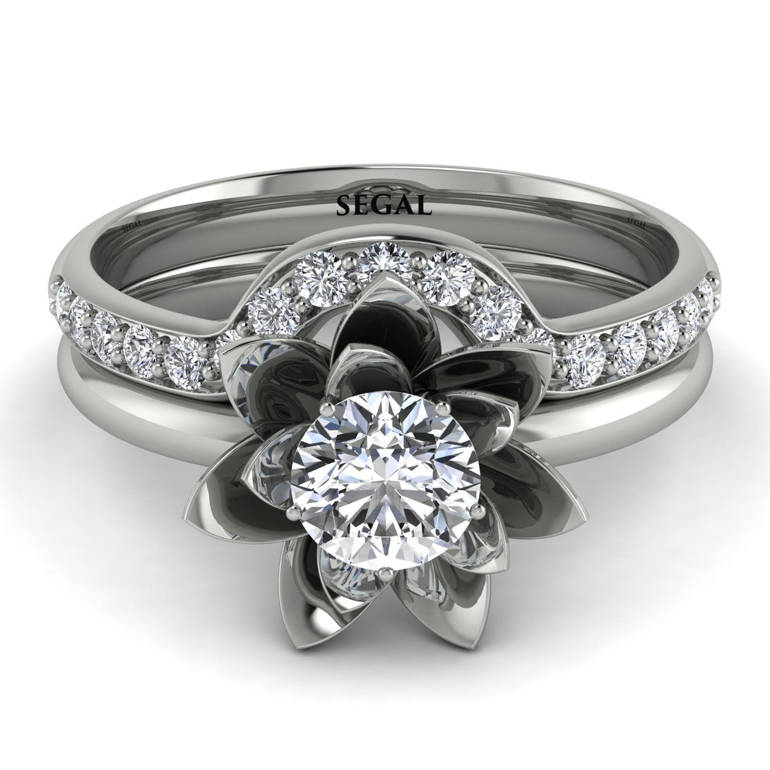 Custom Lotus Solitaire diamond Bridal Set - Lotus no. 30