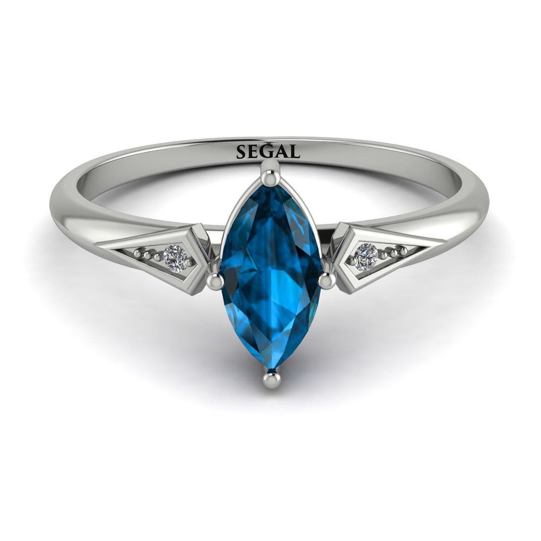 Marquise Blue Topaz Geometrical Engagement Ring - Reese No. 503